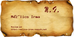 Málics Irma névjegykártya